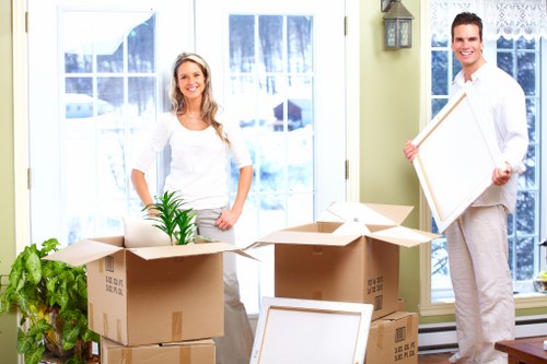 Packed moving boxes ready for transport during a South Norwood move